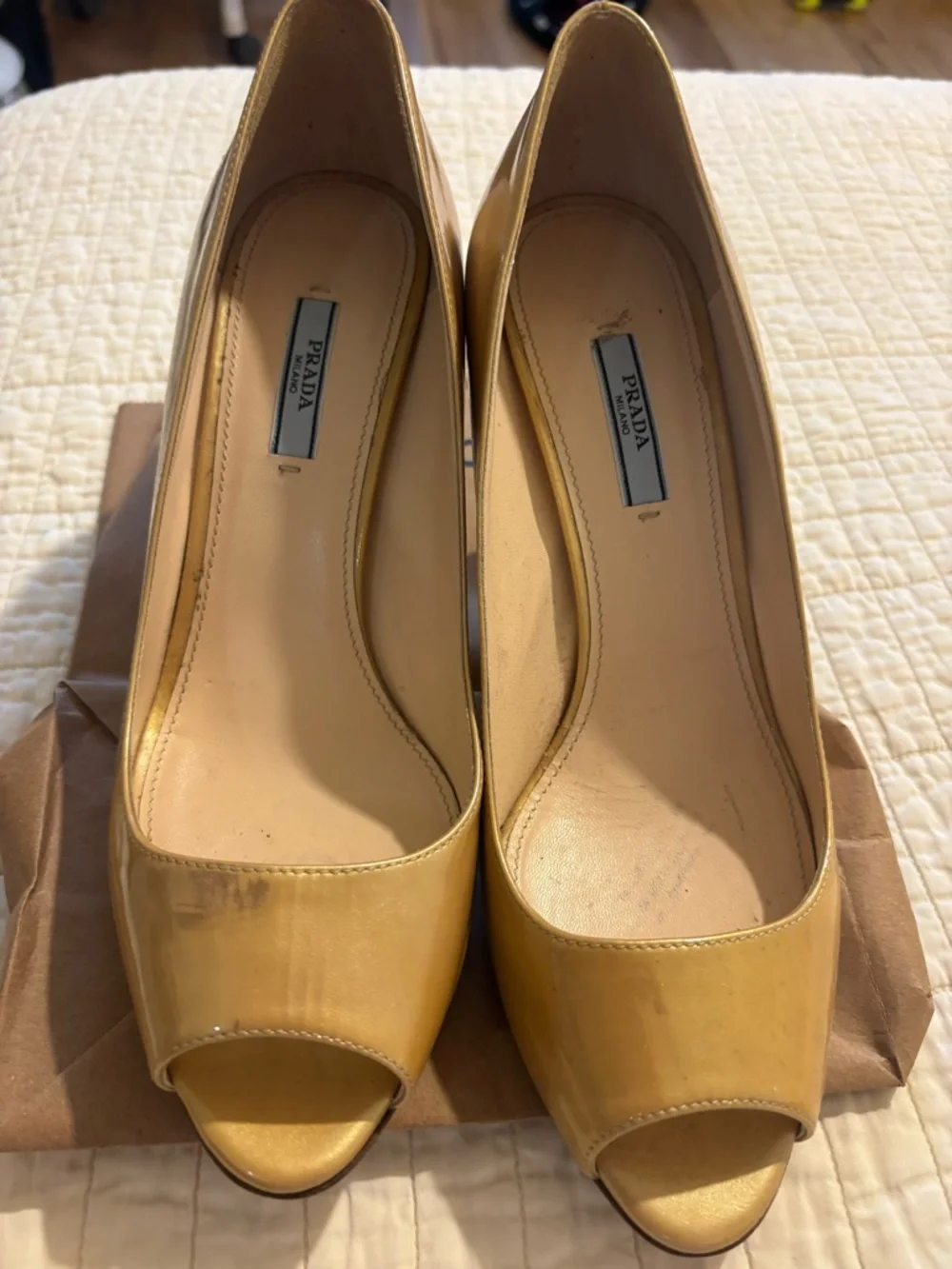 Prada Metallic Gold Peep-Toe Heels - Picture 7 of 7